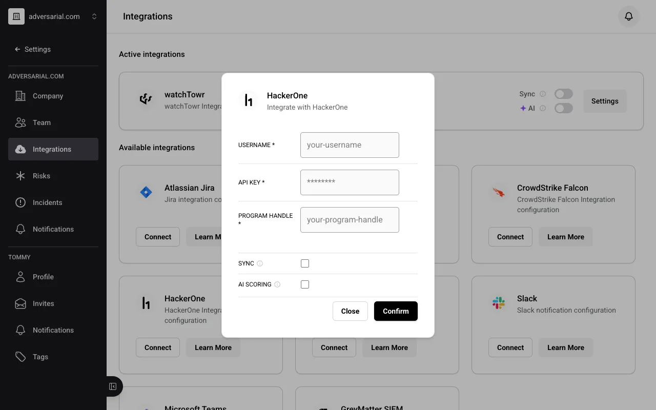 HackerOne integration configuration