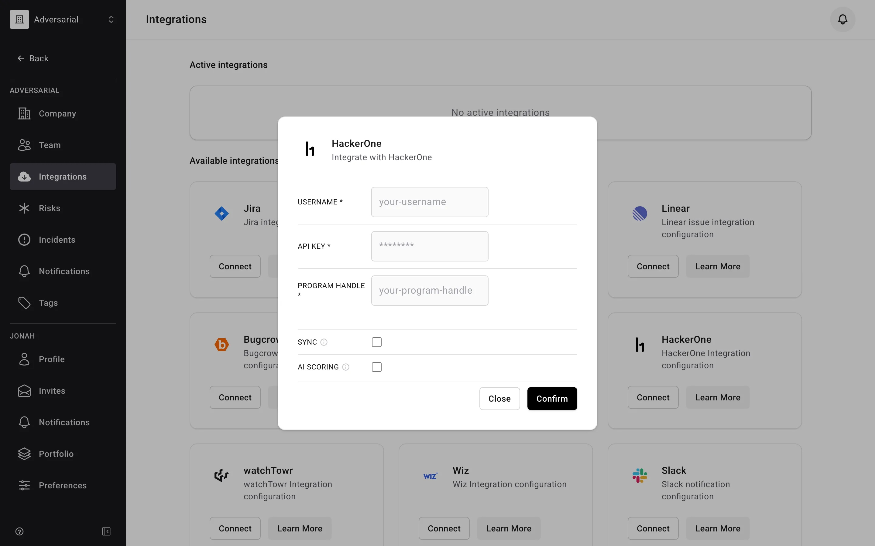 HackerOne integration configuration