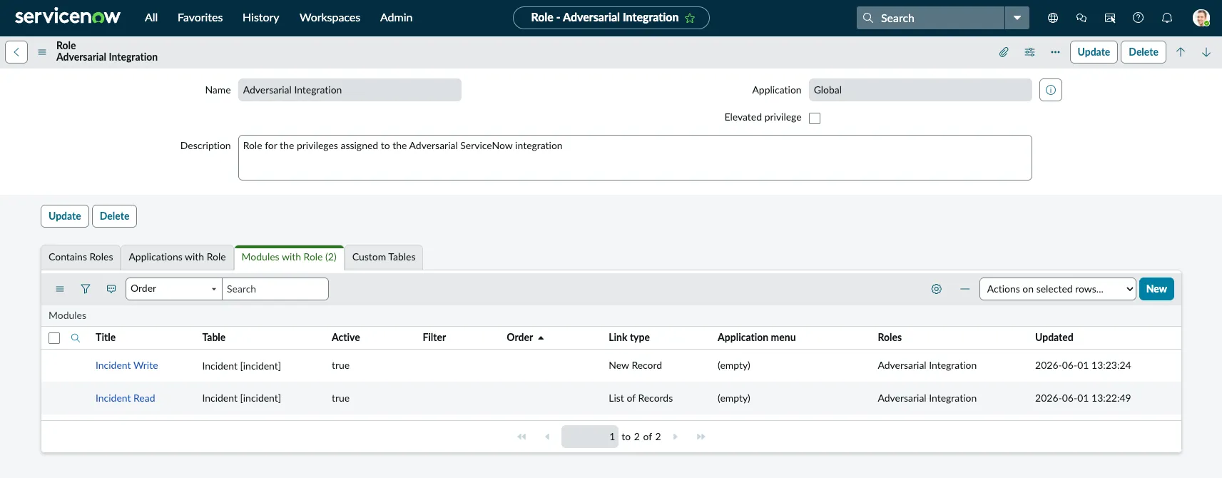 ServiceNow role with read and write access per table