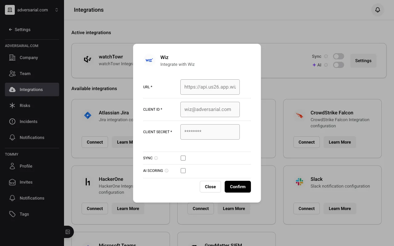 Wiz integration configuration